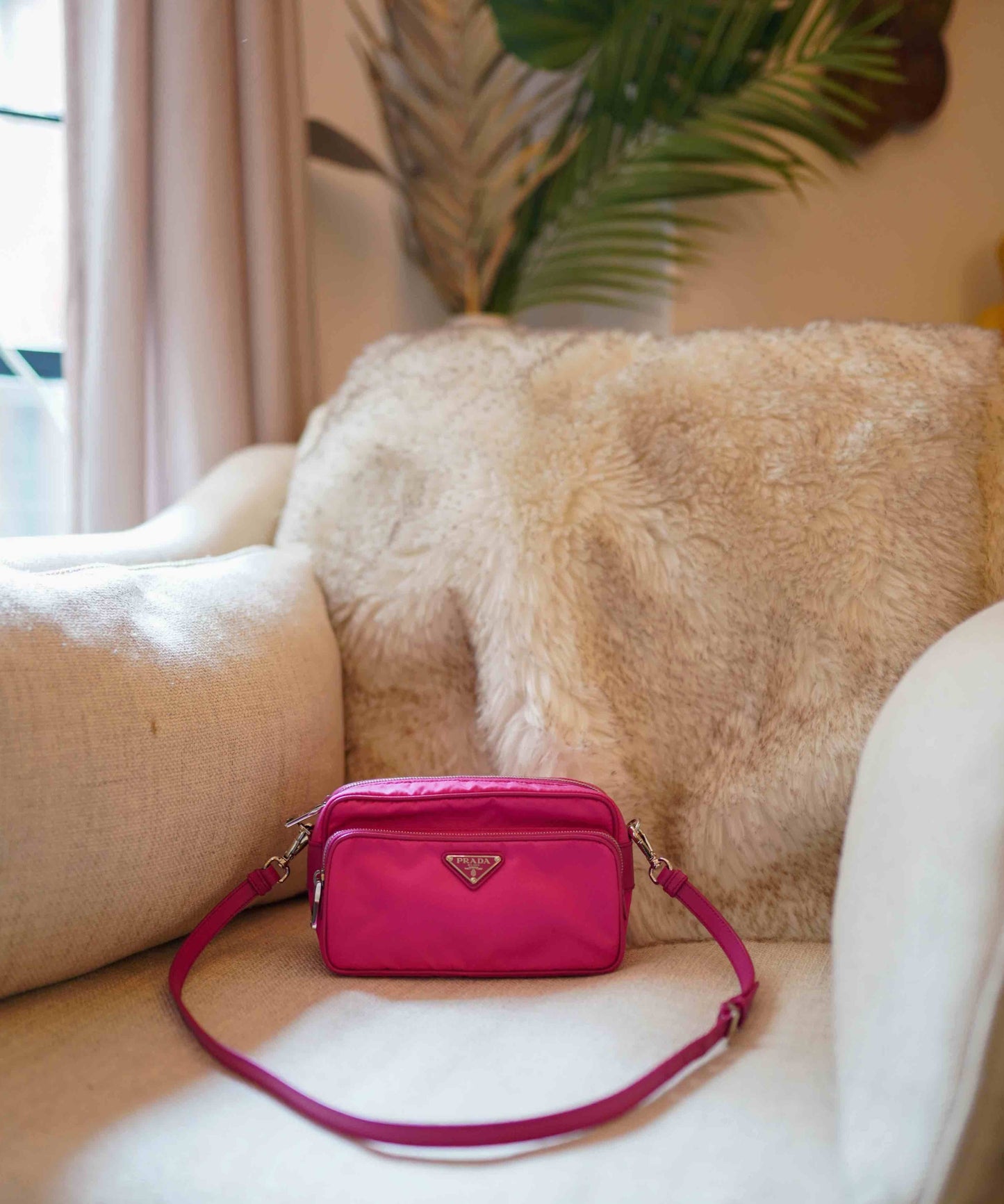 Prada Small Saffiano Leather Camera Crossbody Bag Pink