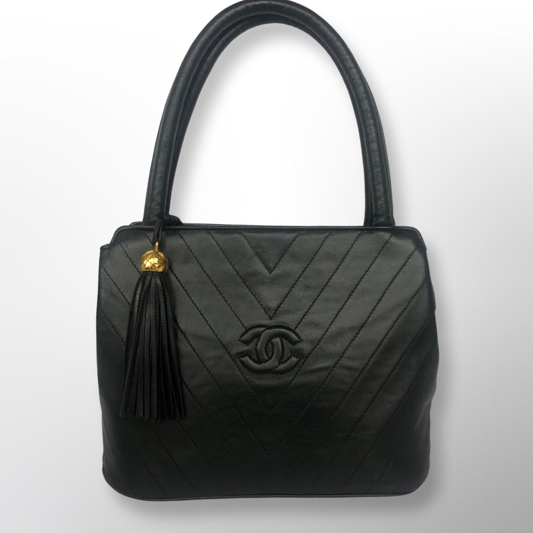 Vintage Chanel Chevron Black Lambskin