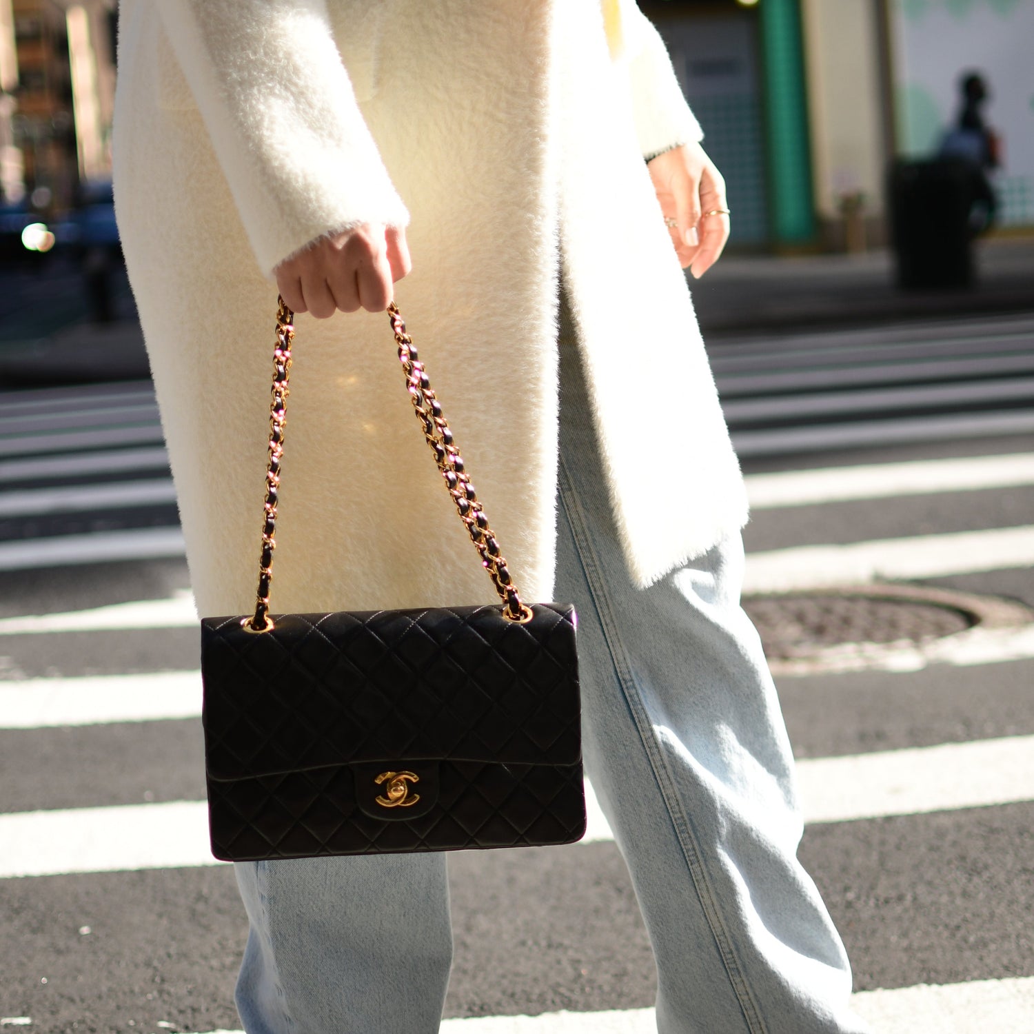 Chanel '90s Black Vintage Quilted Mini Flap Bag with Leather Laced