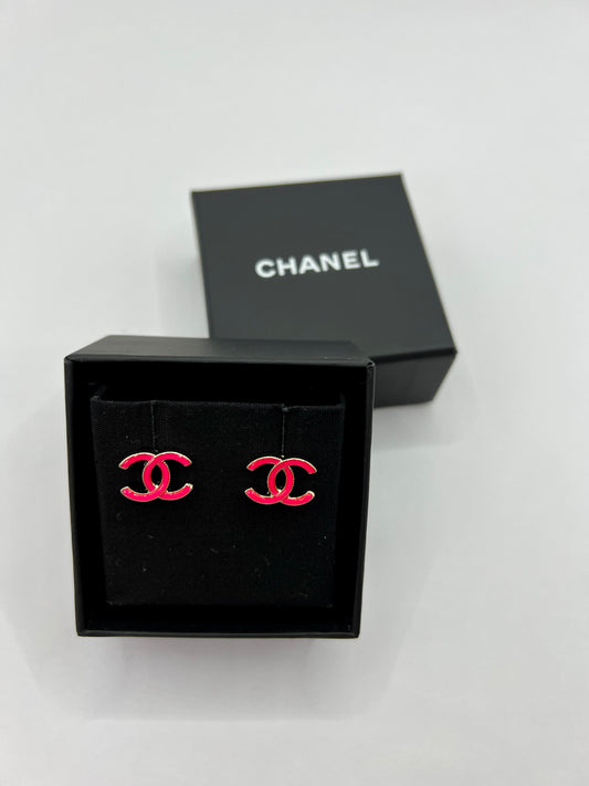 Chanel CC pink stud earrings