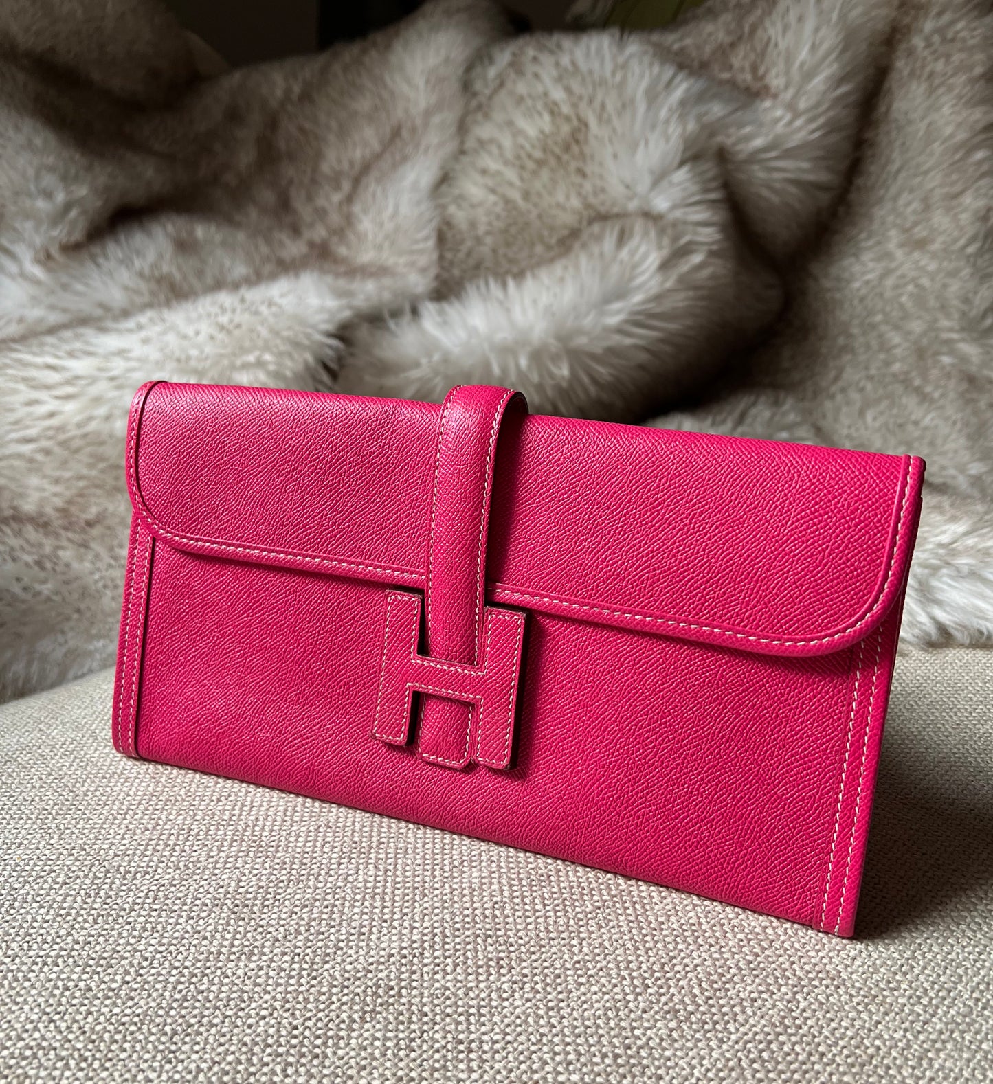 Hermes Jige Elan Clutch Epsom Leather In Red