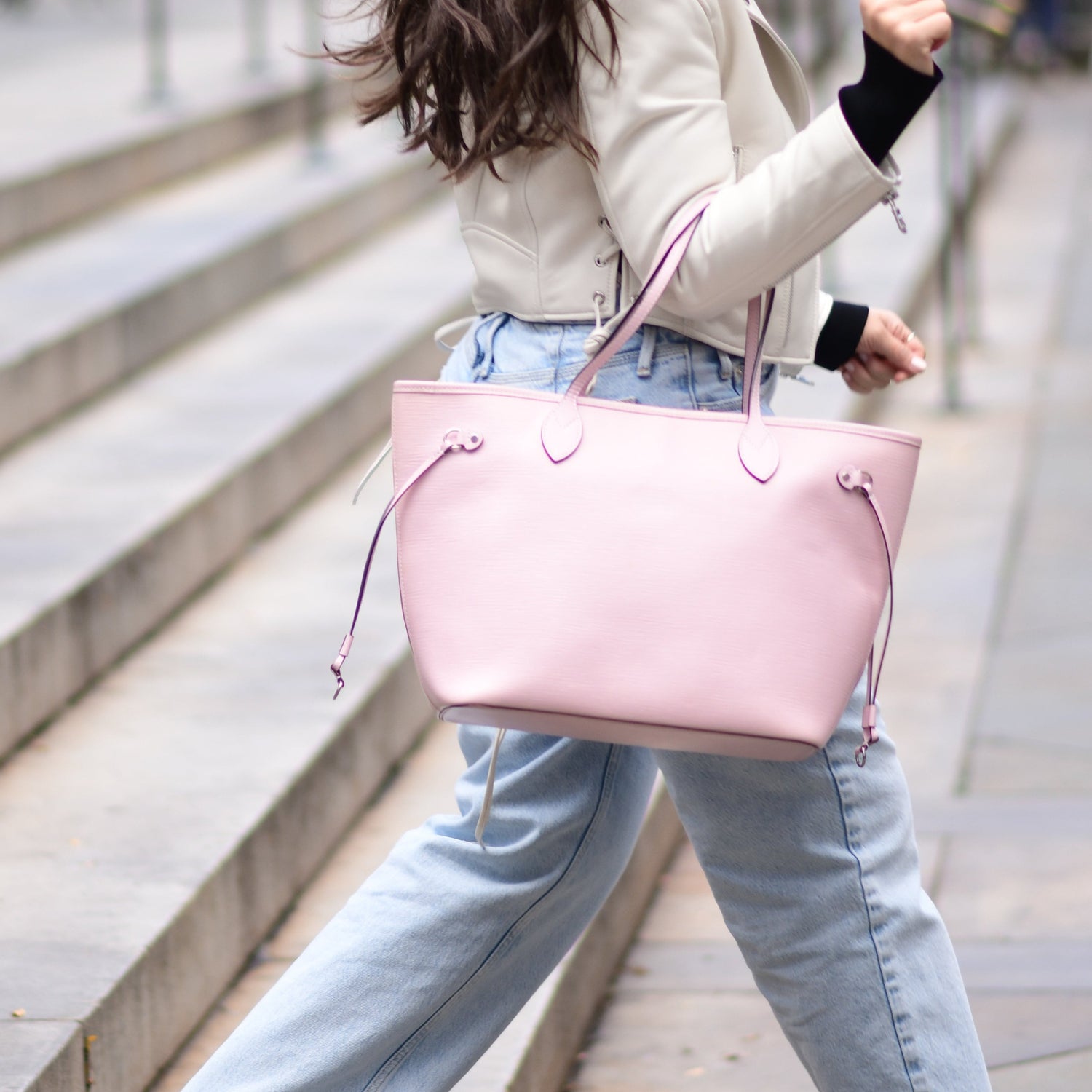 LOUIS VUITTON Neverfull MM Epi Leather Tote Shoulder Bag Pink-US